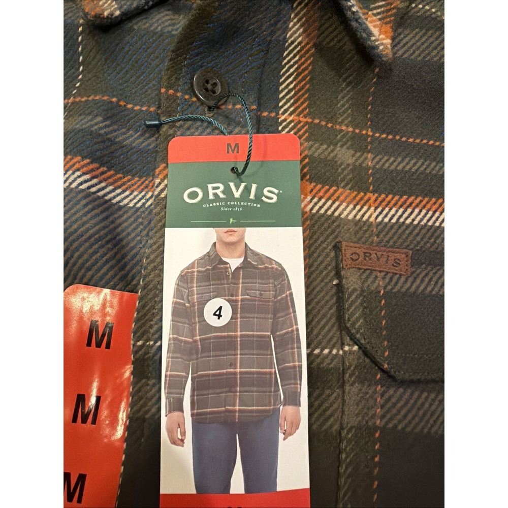 Orvis Men's Big Bear Heavy Weight Flannel Shirt M Green Side Pockets